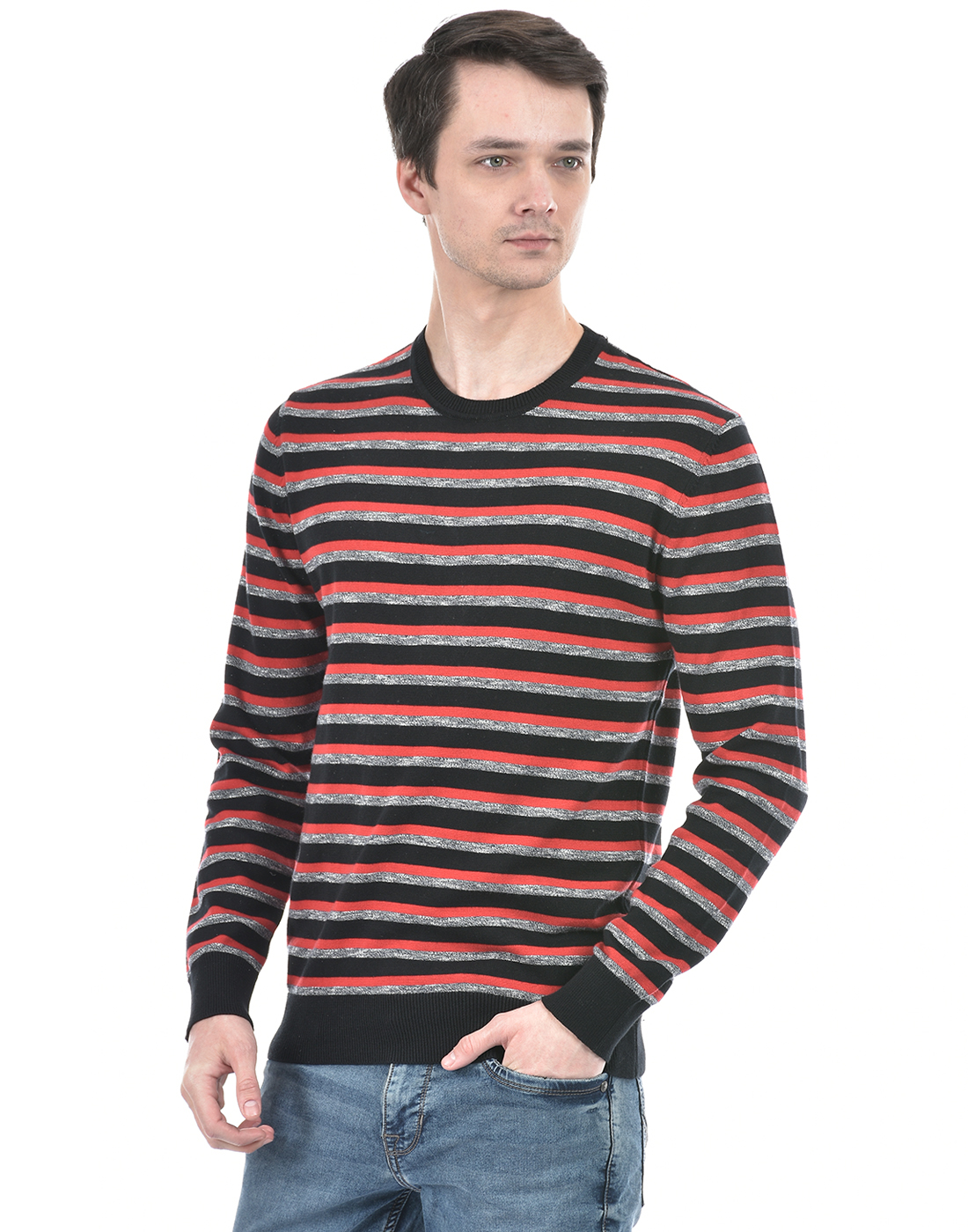 Numero Uno Men Striped Red Sweater